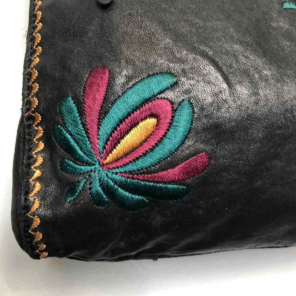 Lucky Brand Abbey Road Lambs Leather Embroidered Cross Body Tote Black